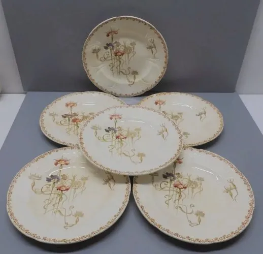 - 6 ASSIETTES PLATES CERAMIQUE LONGWY modèle NIELLES début XXe avec Tâches  D