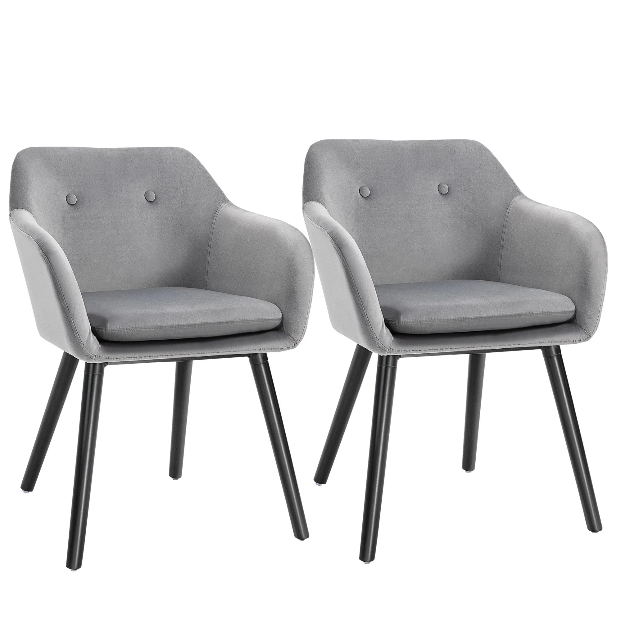 Dining Chairs Set of 2 Modern Upholstered Fabric Velvet-Touch Leisure Chairs with Backrest and Armrests, Grey, for Home Office Kitchen Counter Lounge Reception