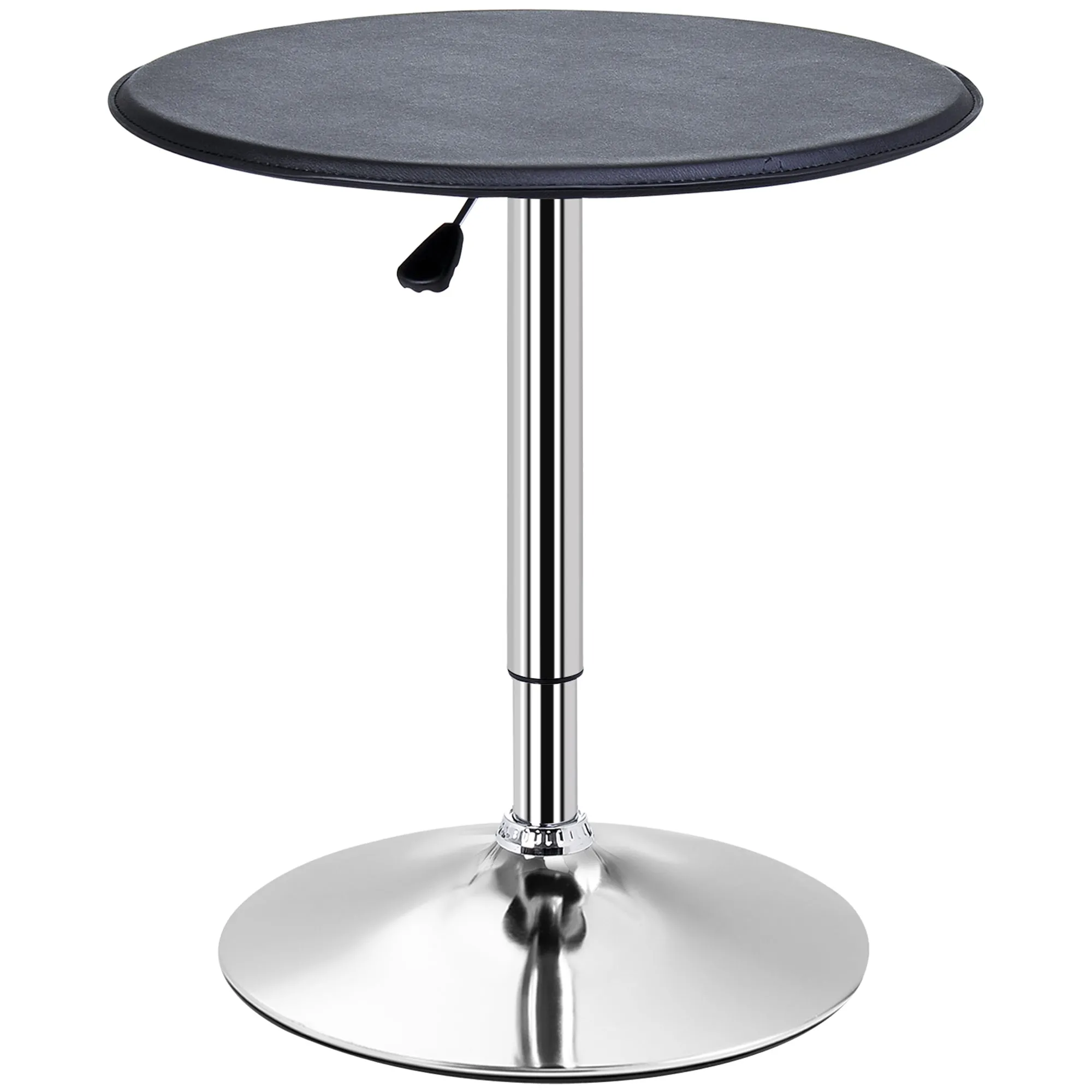 Adjustable Round Bistro Bar Table with PVC Leather Top, Steel Base, Black, for Home Kitchen Dining Desk