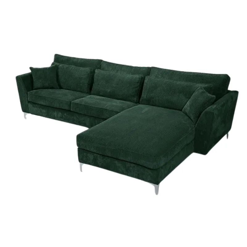 Canapé angle droit velours côtelé vert Isla