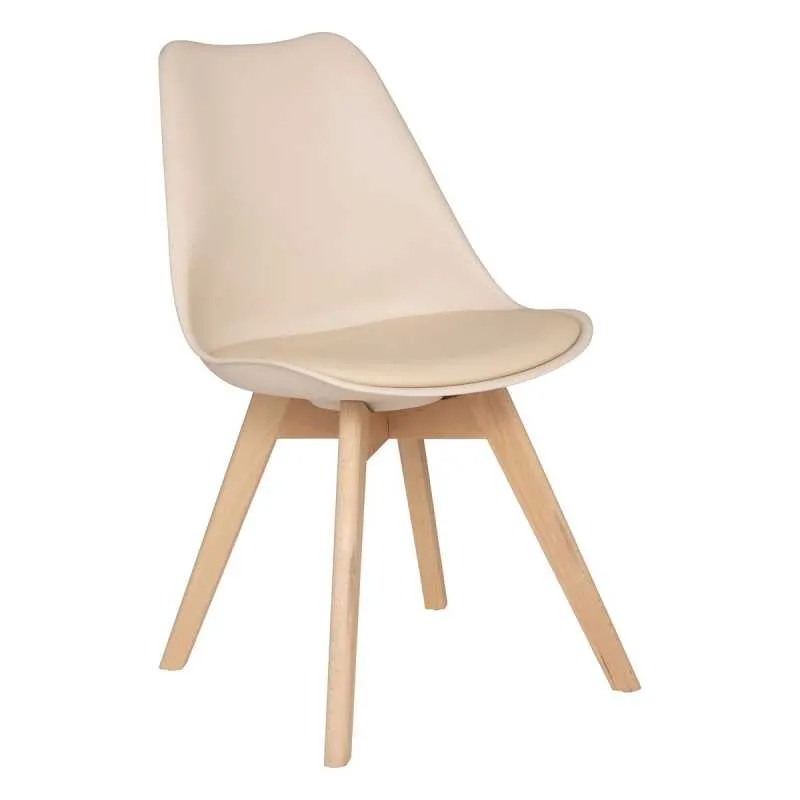 Chaise style scandinave, pieds hêtre, Beige