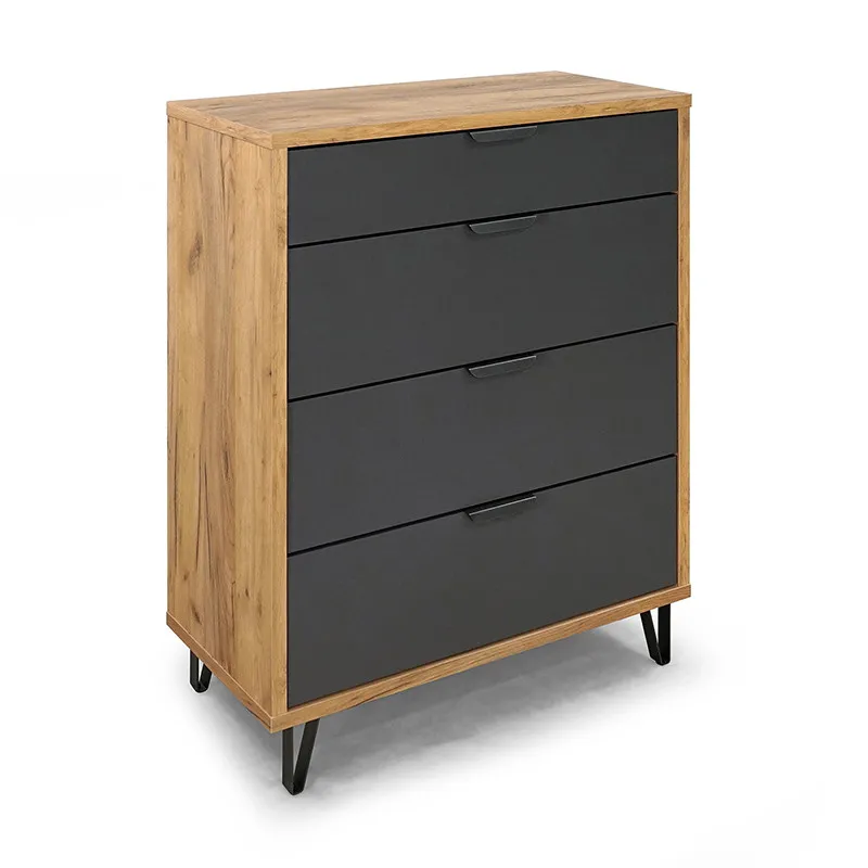 Commode 4 tiroirs naturel et gris Harry