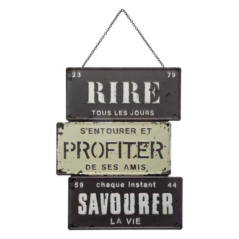 Déco murale "Rire tous les jours, s'entourer et profiter de ses amis, chaque instant savourer la vie" Métal, 26x34 cm