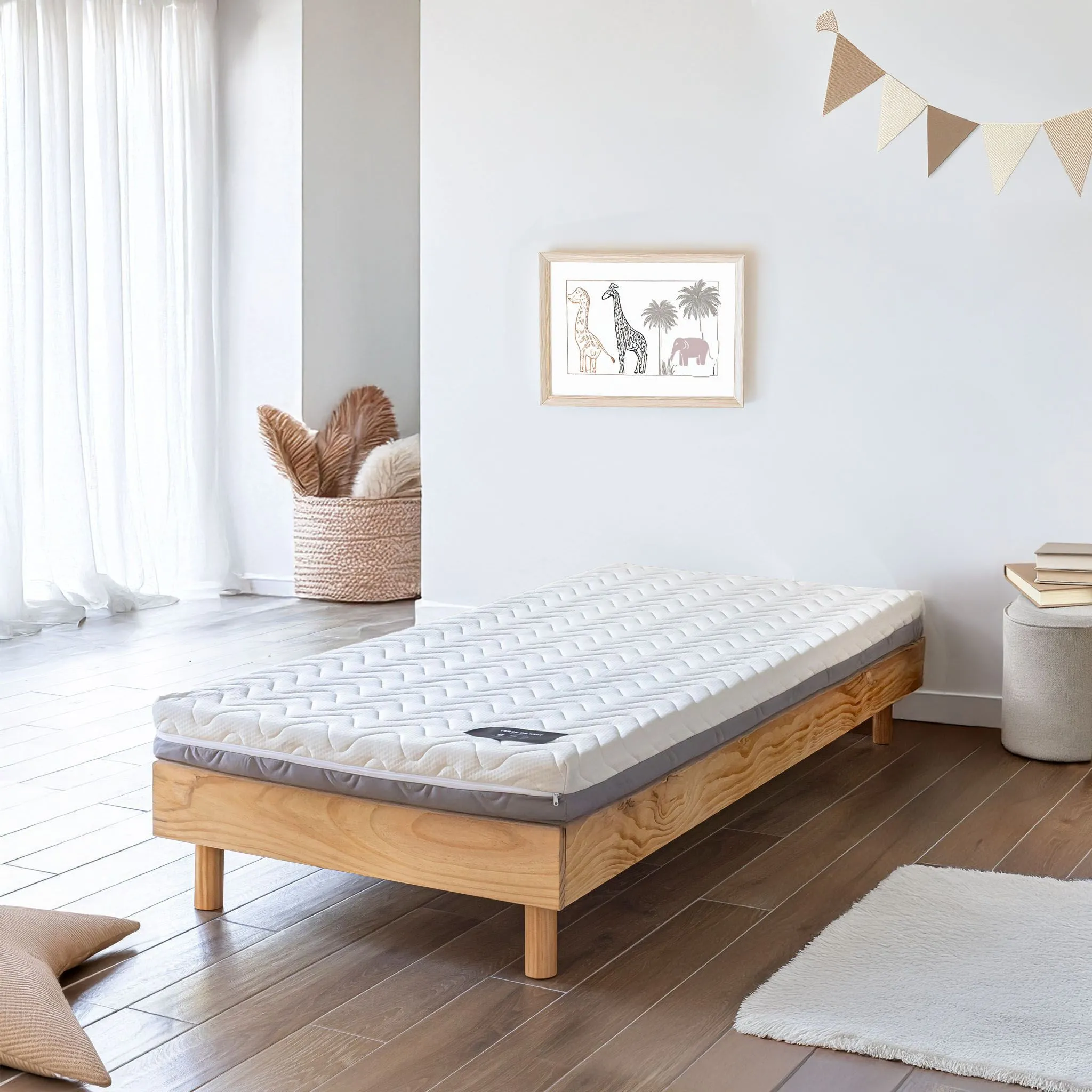 Ensemble matelas ferme mousse Tranquillité 2.0 + Sommier kit enfant en bois massif