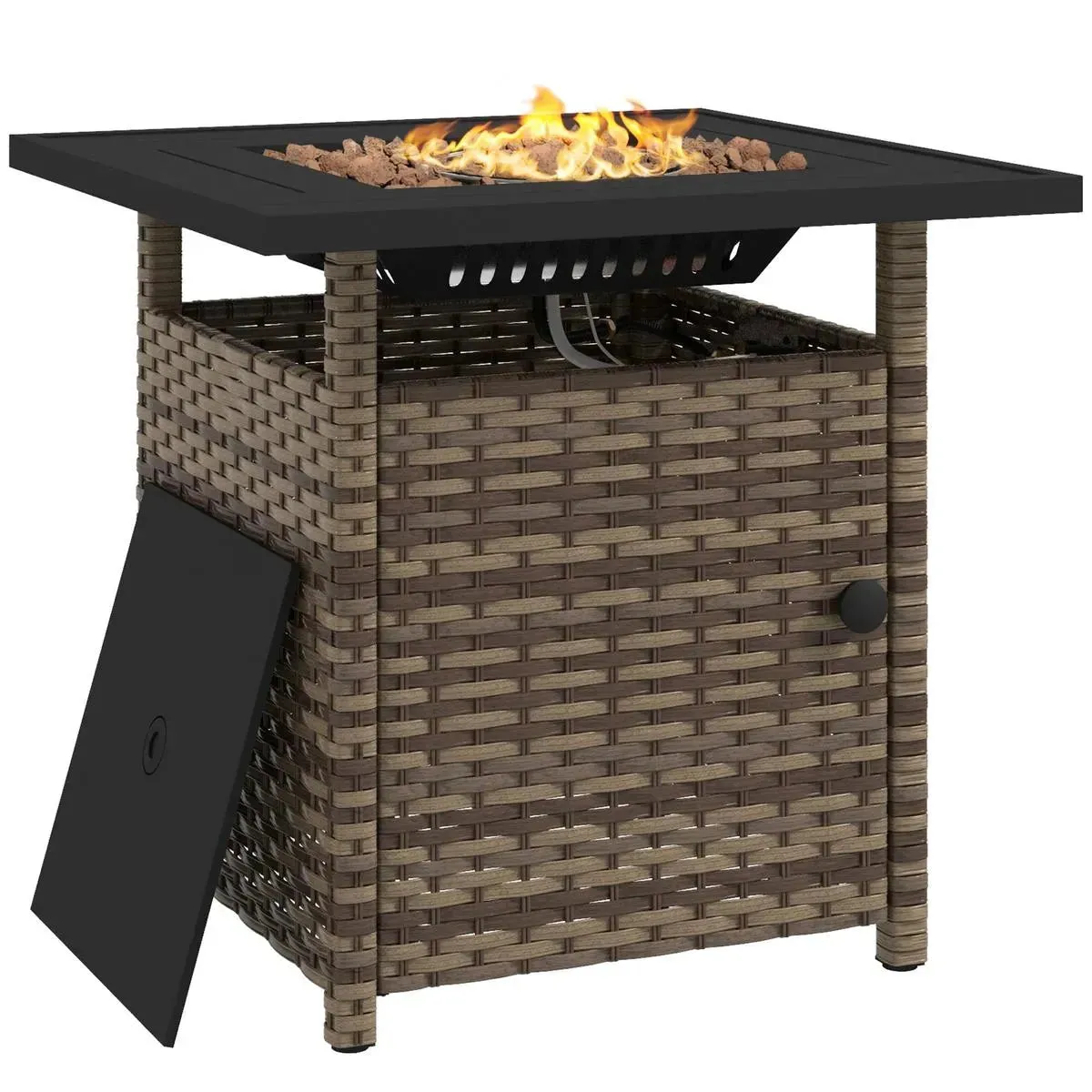 Fire Pit Table, 50,000 BTU, 72.5×72.5cm, Brown with Cover