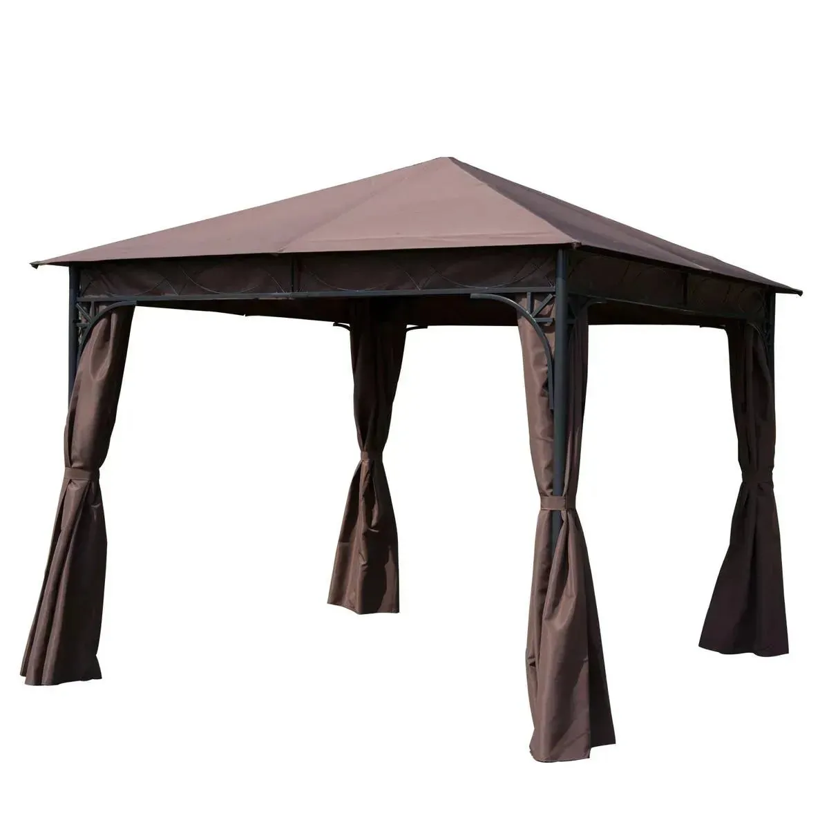 Garden Gazebo Canopy Shelter, 3×3 m Outdoor with Curtains & Steel Frame for Lawn, Yard & Deck, Coffee