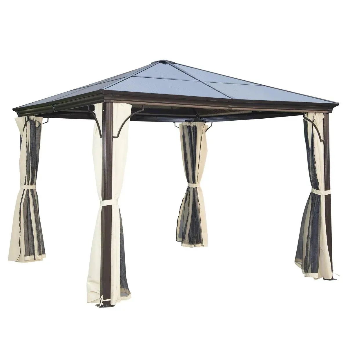 Gazebo with Mosquito Net, 3×3 m, Brown / Black / Beige
