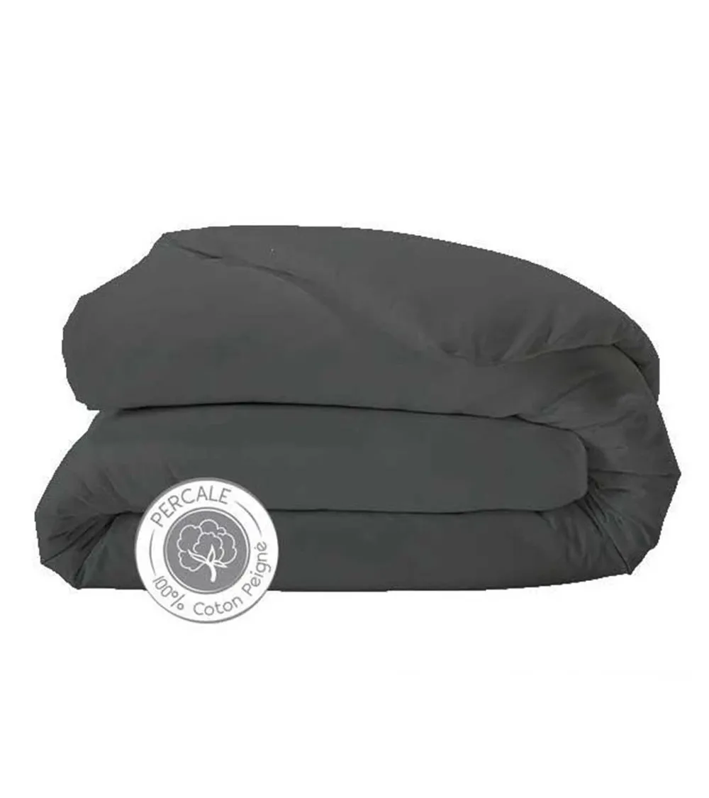 Housse de couette unie percale de coton ANTHRACITE