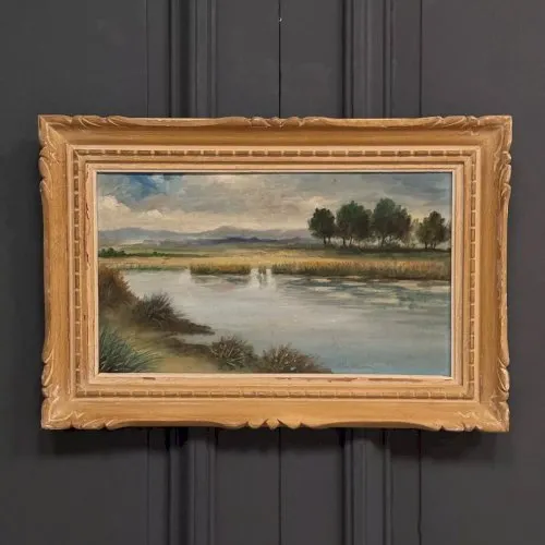 Huile sur panneau représentant un étang XXe L8331