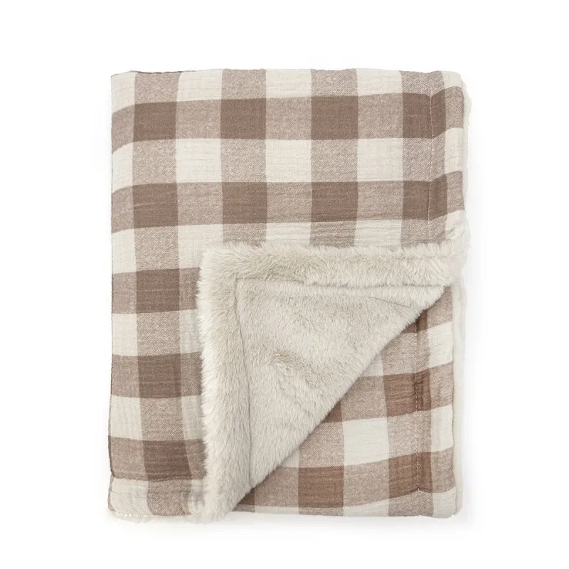 large fleece blanket vichy caramel
