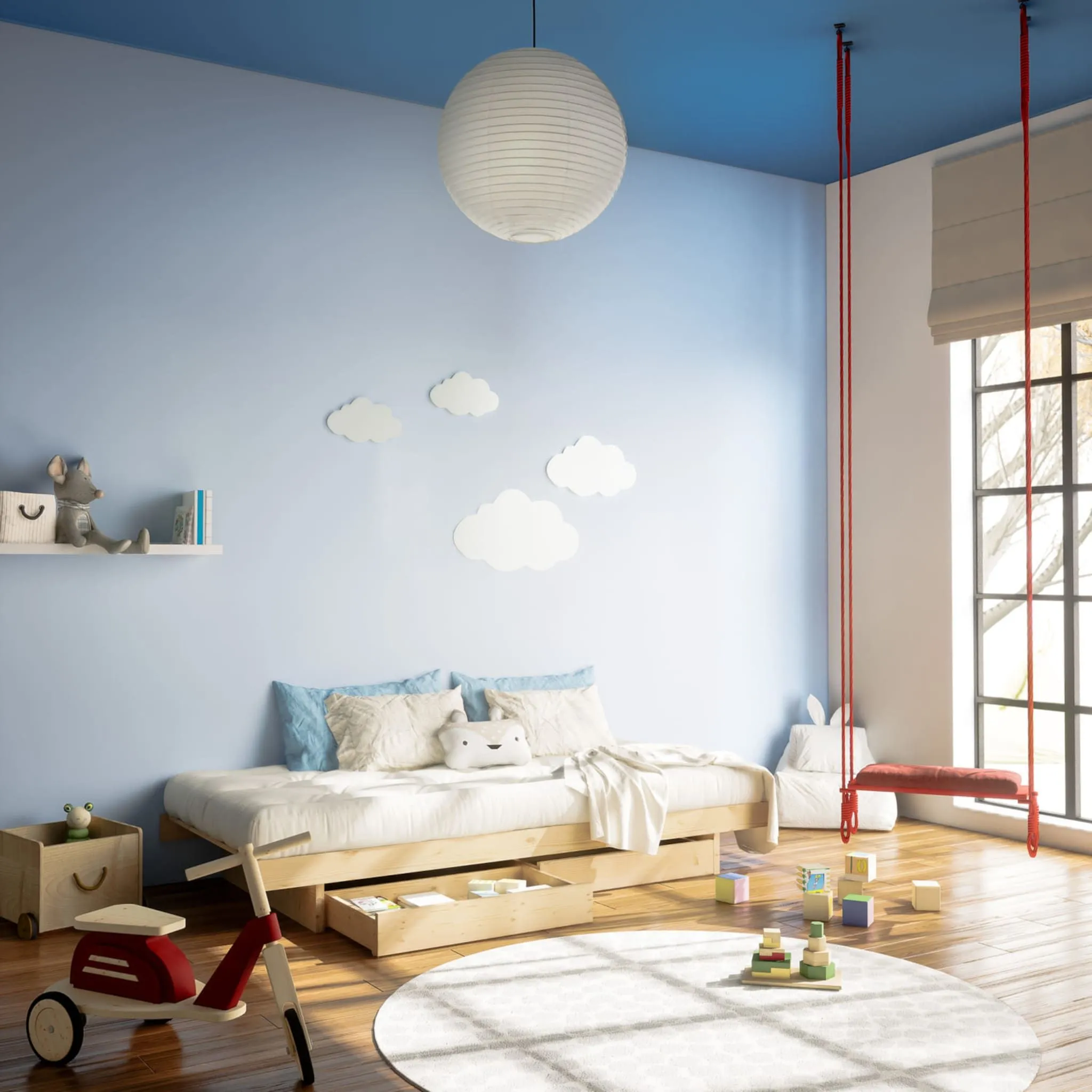 Lit enfant KANSO à tiroirs, en pin massif naturel 90x200