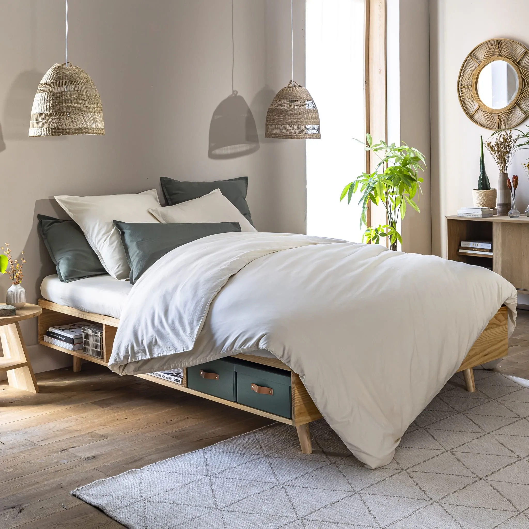 Lit en bois massif naturel avec rangements - LT17024