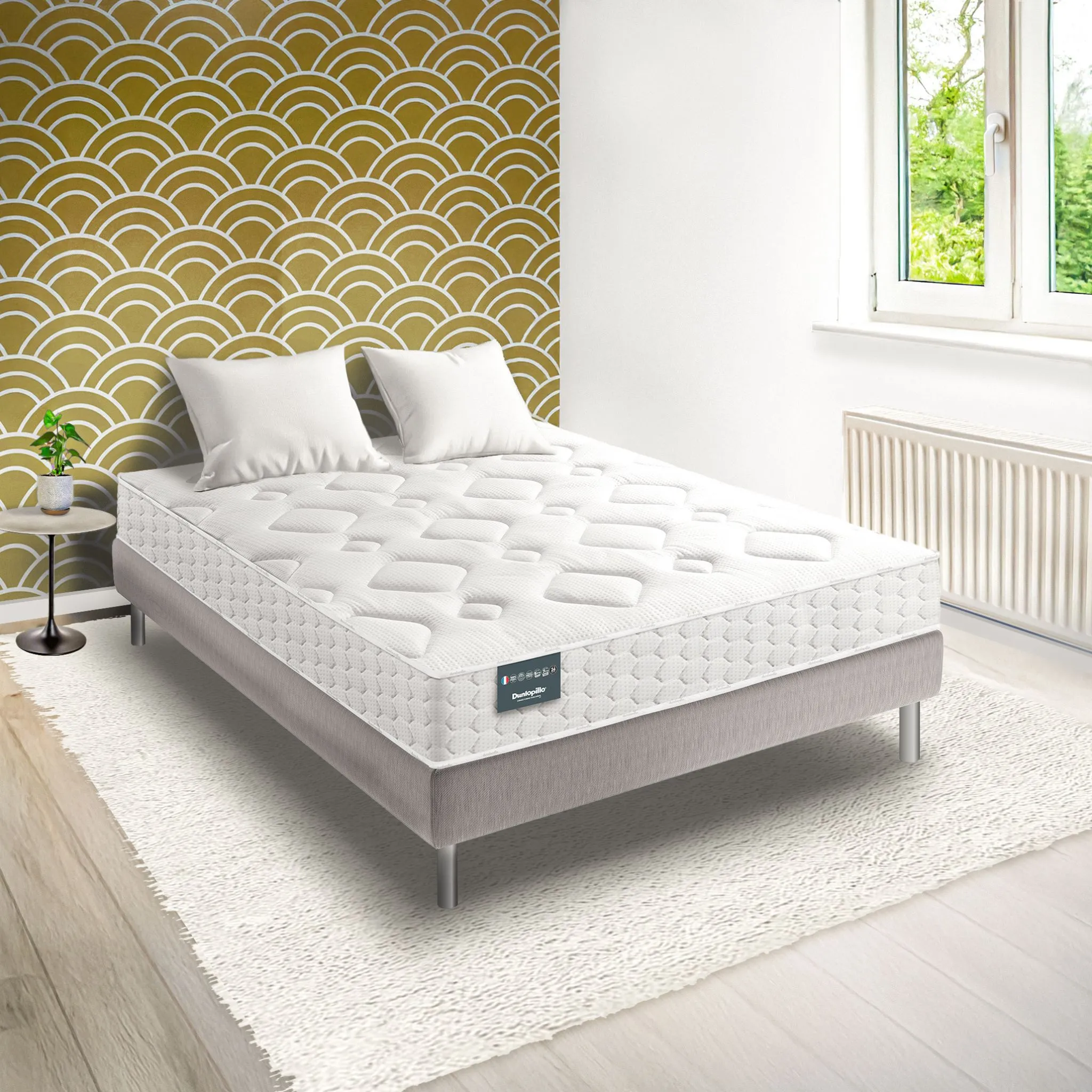 Ensemble Dunlopillo couchage latex Aérial® 24 cm LILAS, matelas, sommier, pieds