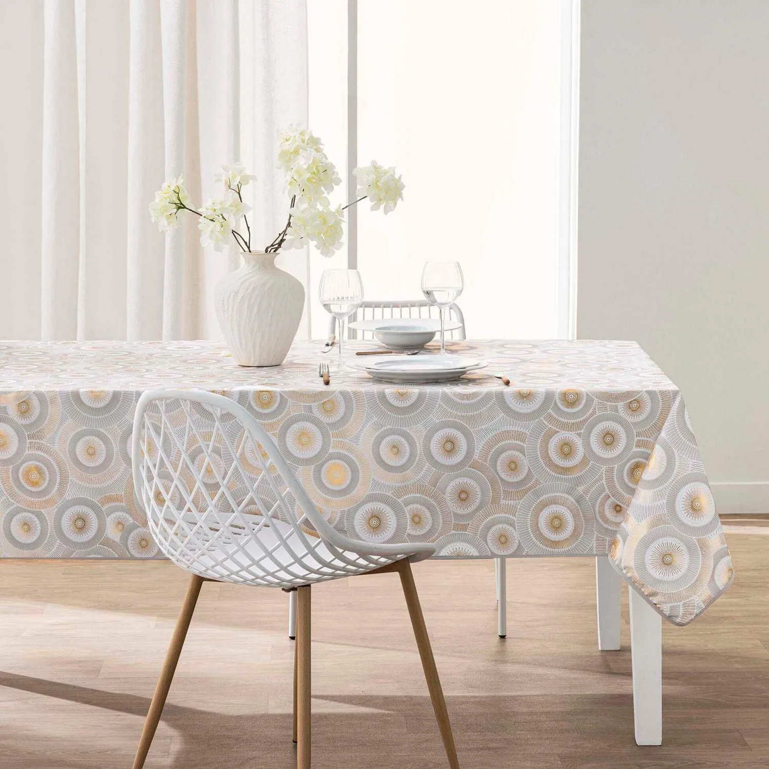 Nappe rectangle - 145 x 240 cm - Blanc métallisé