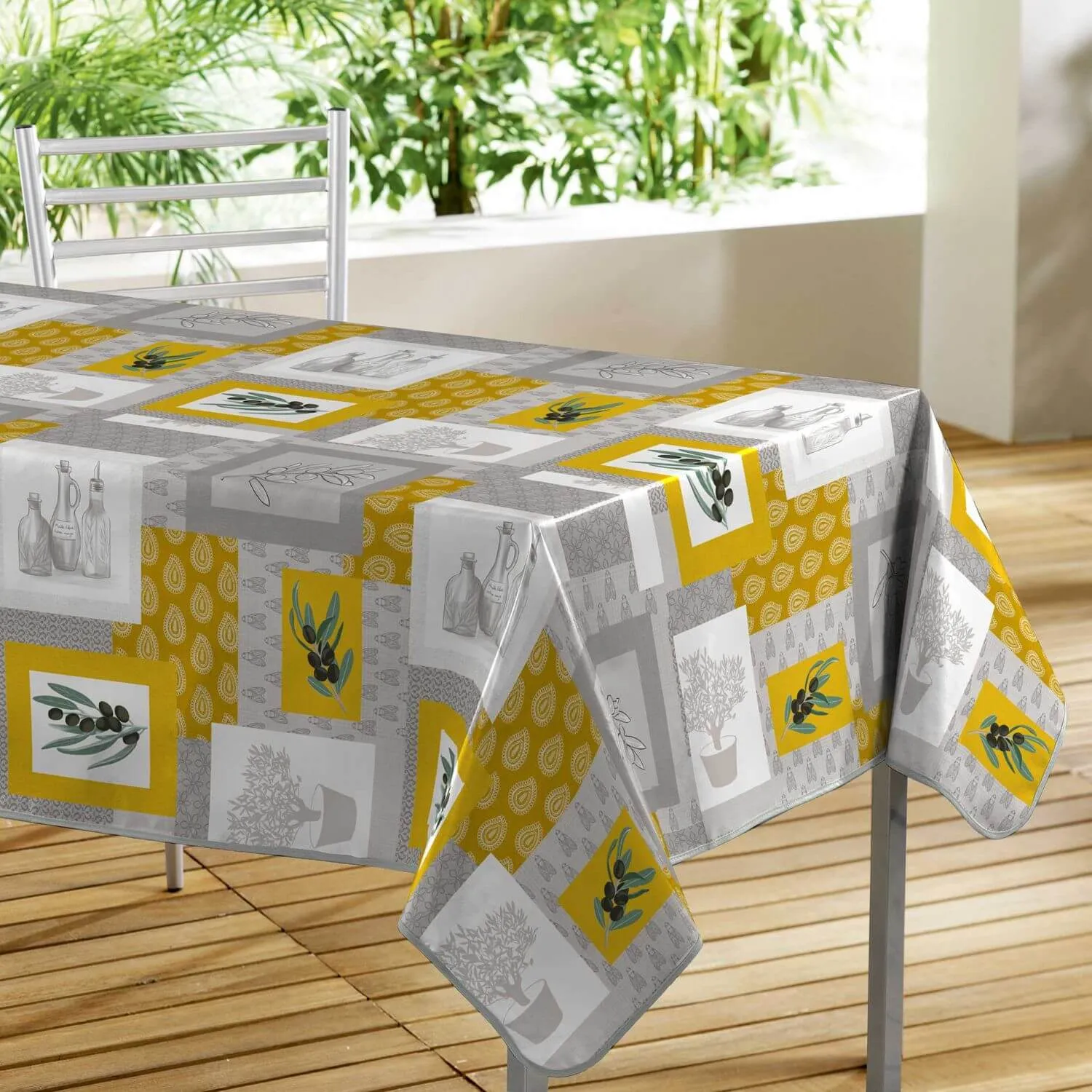 Nappe toile cirée rectangulaire - 140 x 300 cm - Olives et motifs graphiques