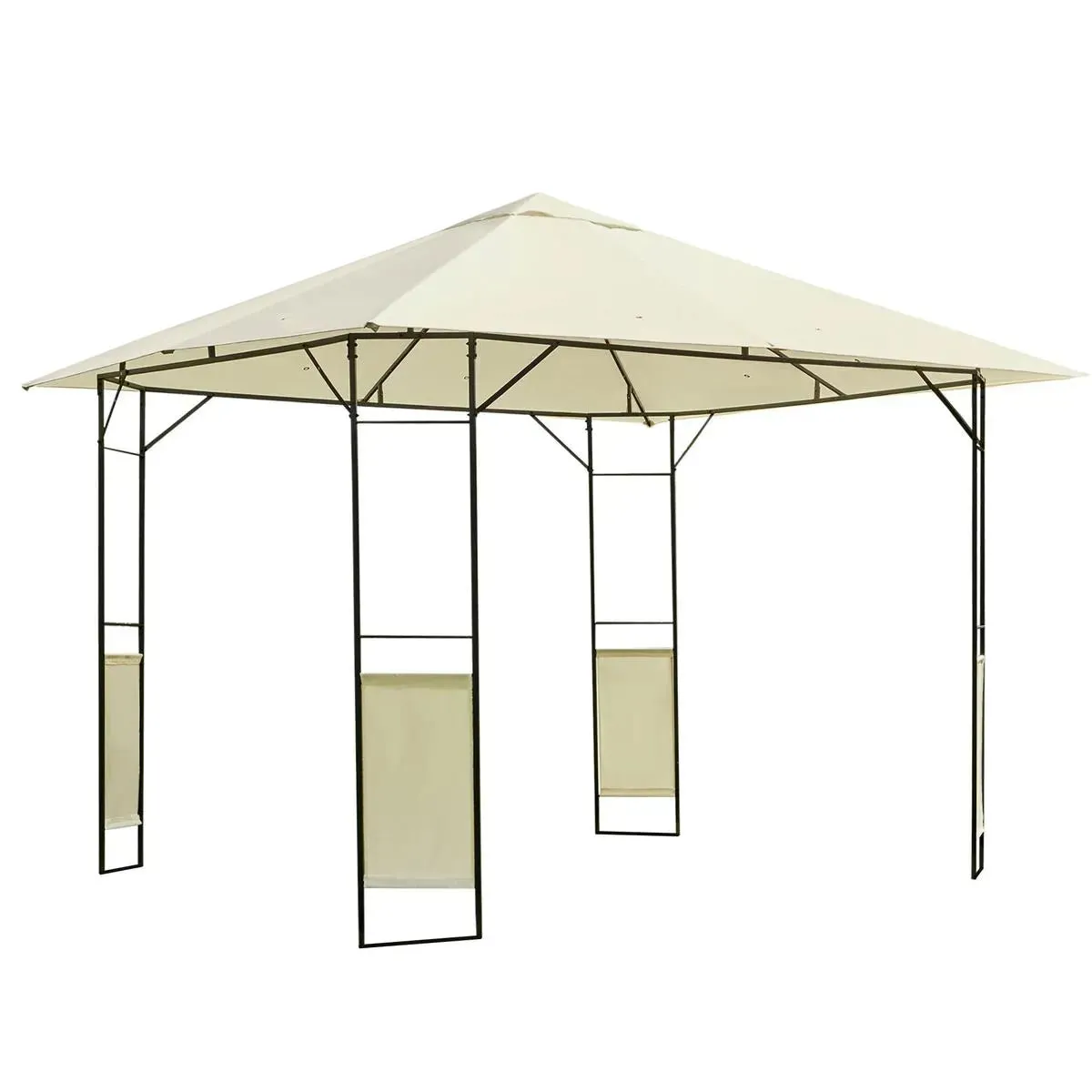 Patio Garden Metal Gazebo Marquee, 3×3 m Steel Frame with Canopy Awning Tent, Water-Resistant, Cream