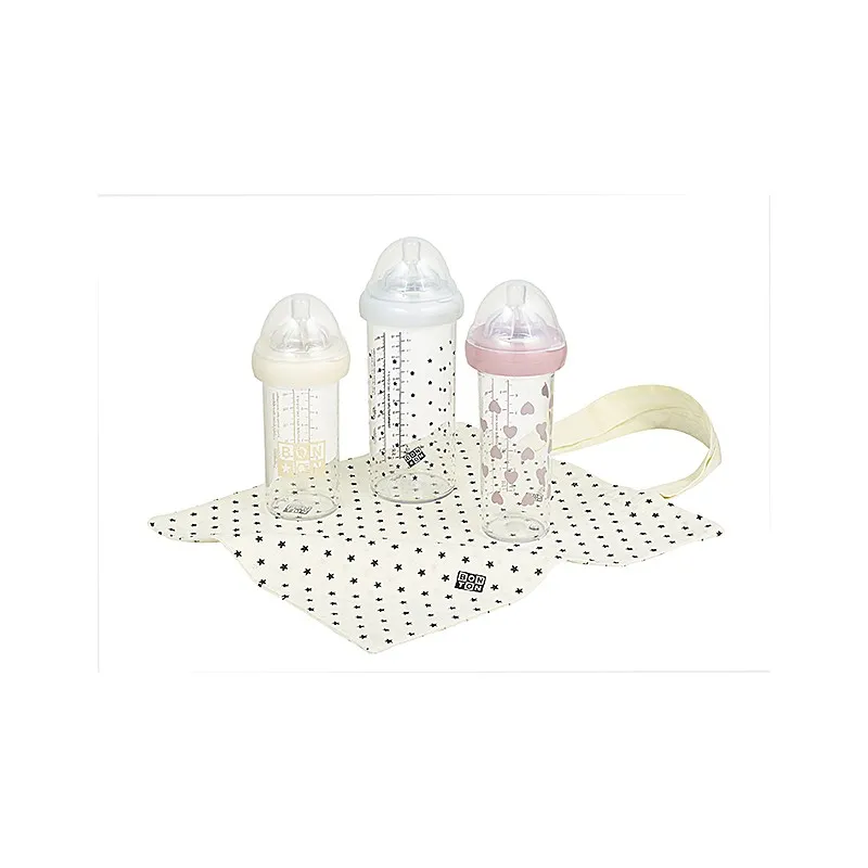set 3 biberon 360ml bonton coeurs rose