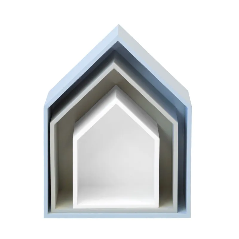 Set de 3 étagères de maison bleues, grises et blanches