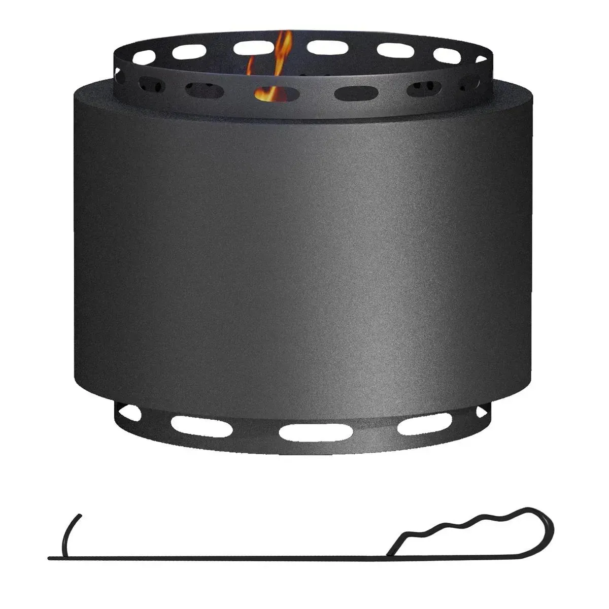 Smokeless Fire Pit Portable Wood Burning, 48.5cm, Black with Poker for Garden Camping Bonfire Party