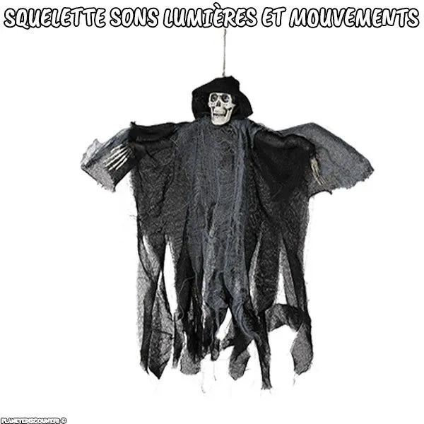 Squelette à suspendre avec sons lumières et mouvements Noir