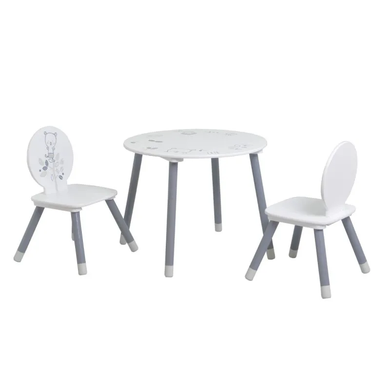 Table + 2 chaises Blanc / Gris NOUNOURS