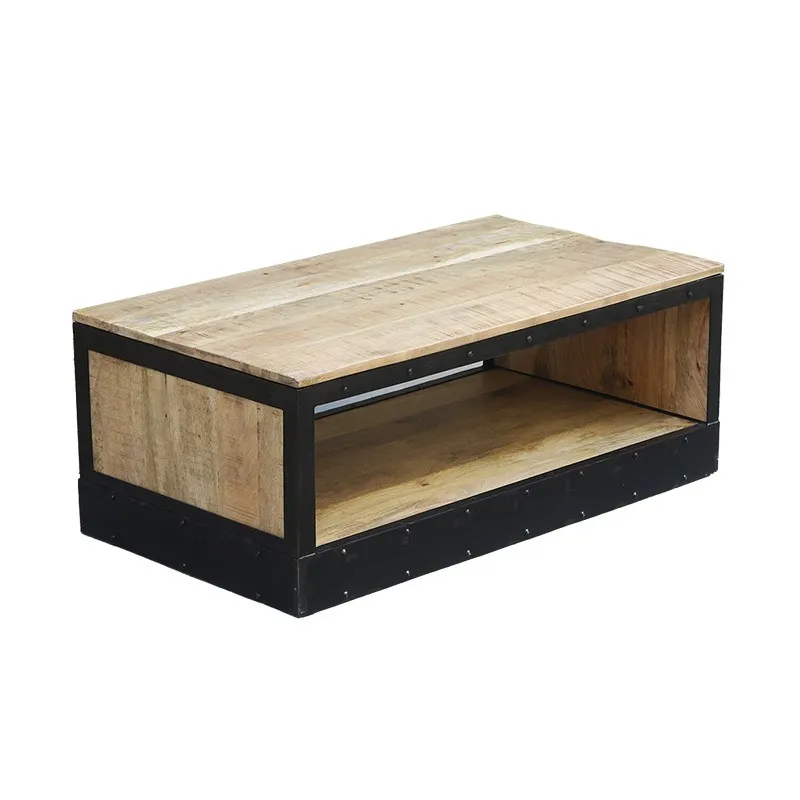 Table basse 2 niveaux en métal et manguier