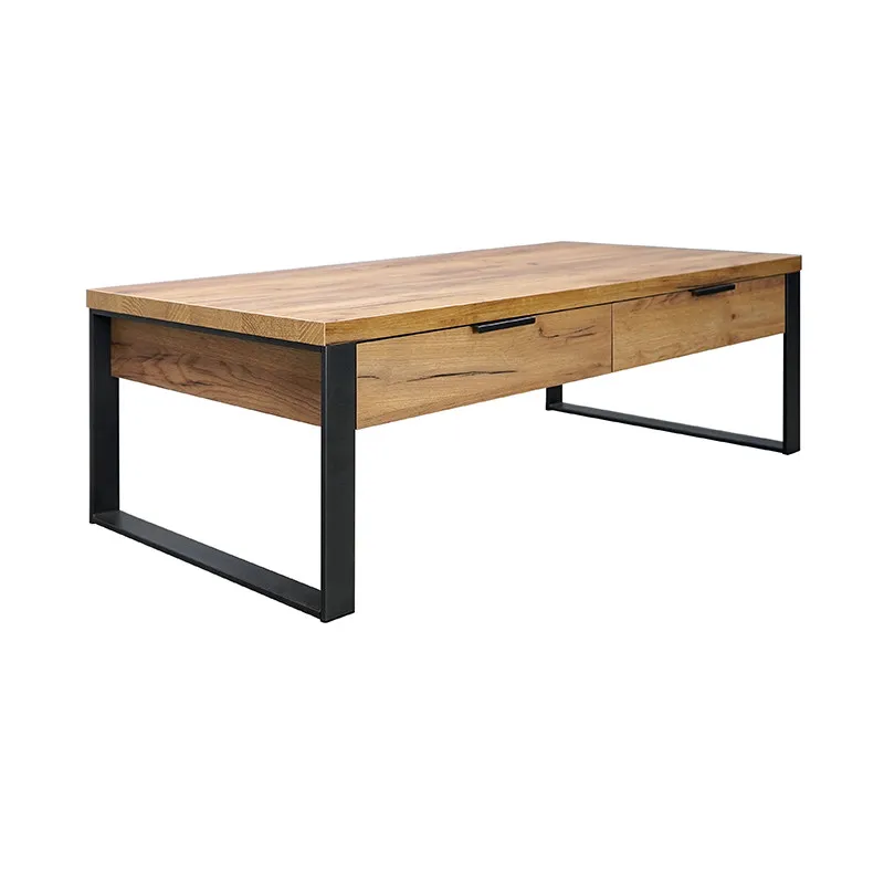 Table basse 2 tiroirs 1 niche pieds métal Ron