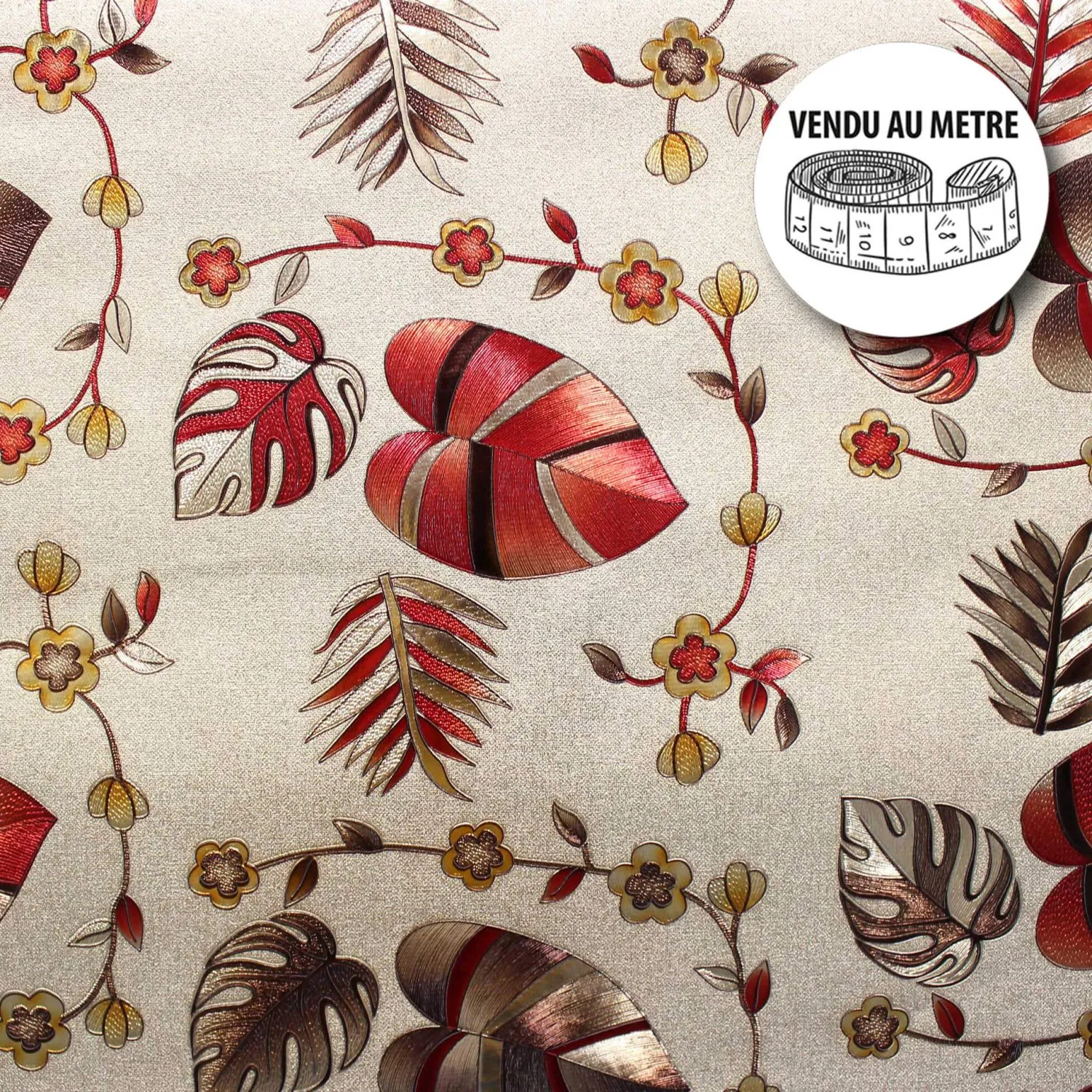 Toile cirée au mètre - Largeur 140 cm - Feuillage rouge brillant de Noël