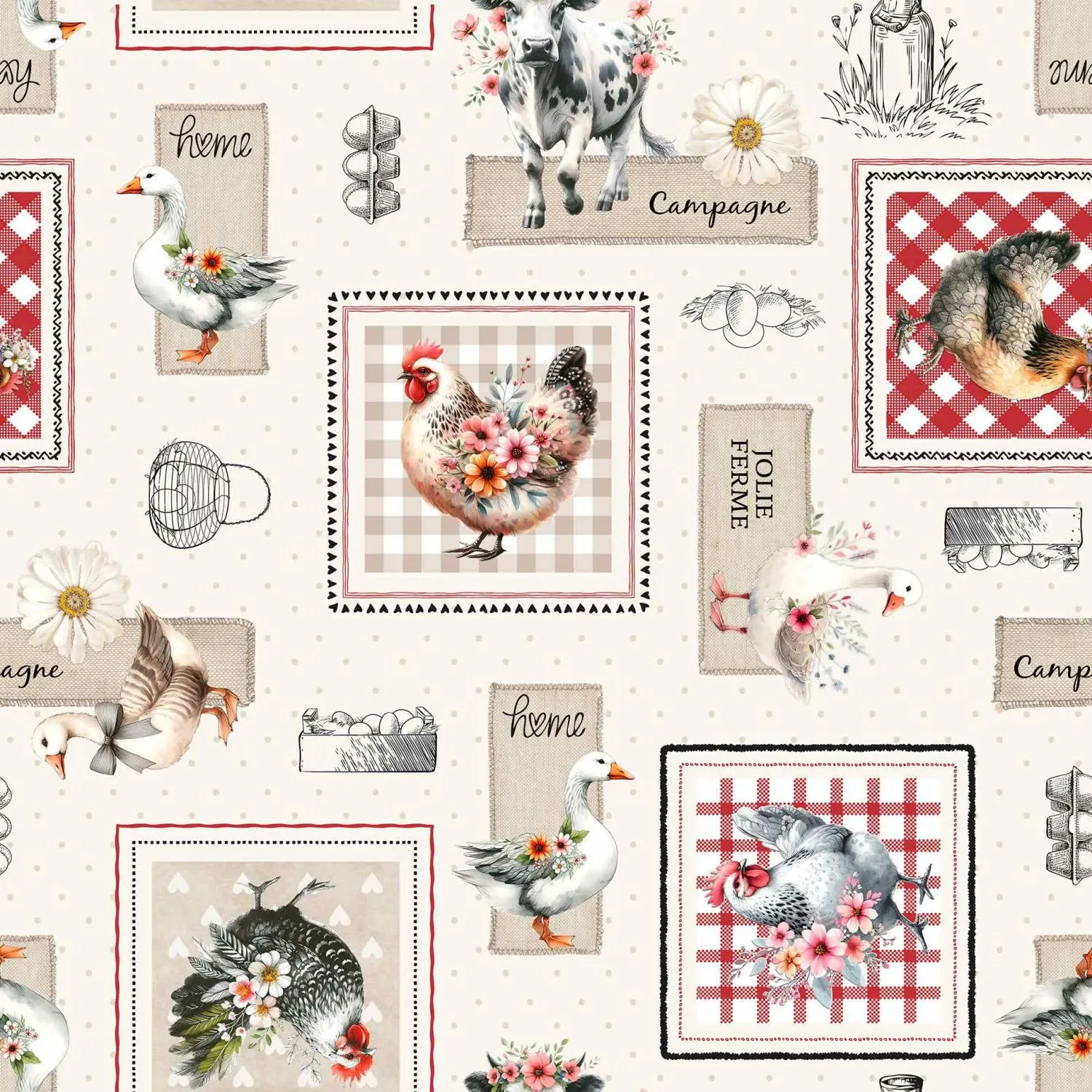 Toile cirée au mètre - Largeur 140 cm - Jolie ferme