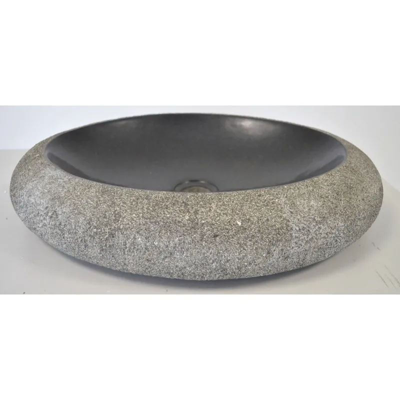 Vasque Lavabo à Poser Pierre et Marbre NOVEAQUA Ovale Noir et Gris - V16 - NEUVE