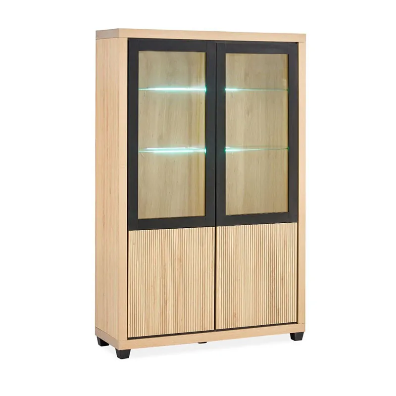 Vitrine 2 + 2 portes chêne wellington et noir Nice