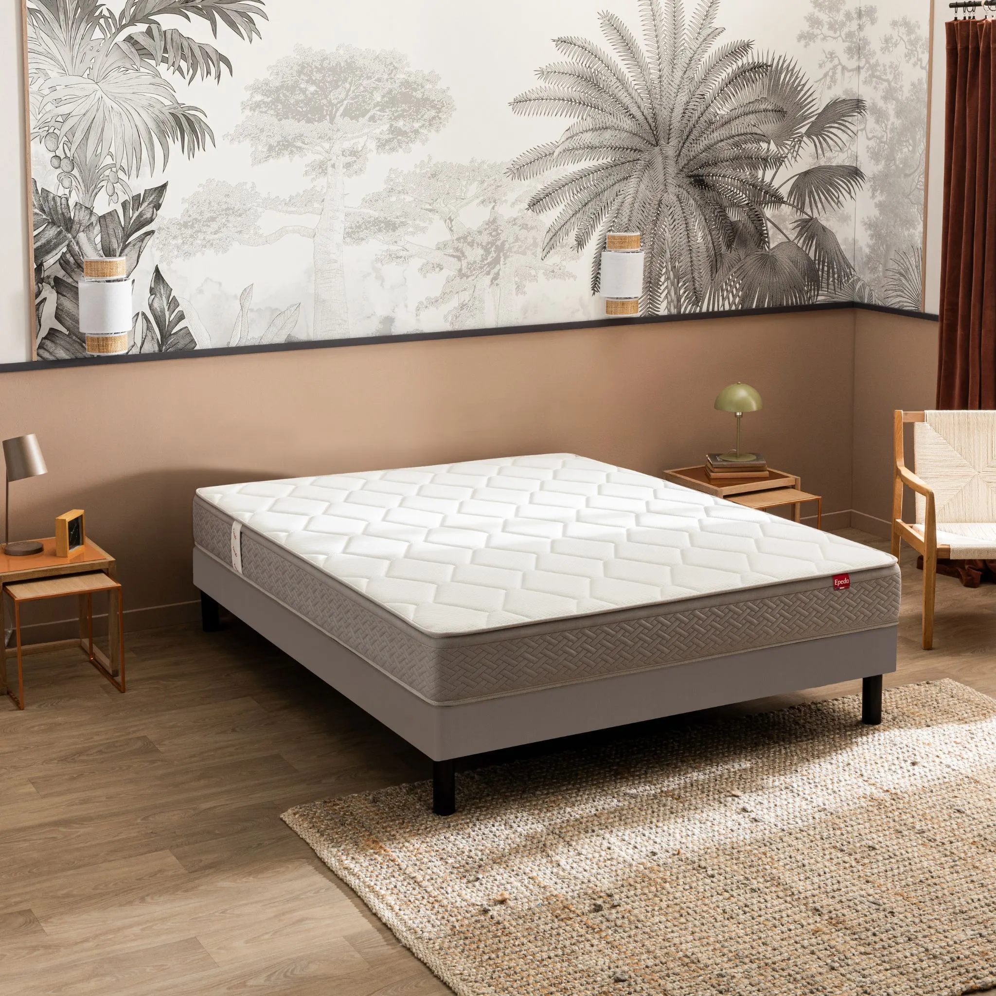 Ensemble matelas ressorts ensachés Itinéraire, sommier Escale Ferme, pieds - Epeda